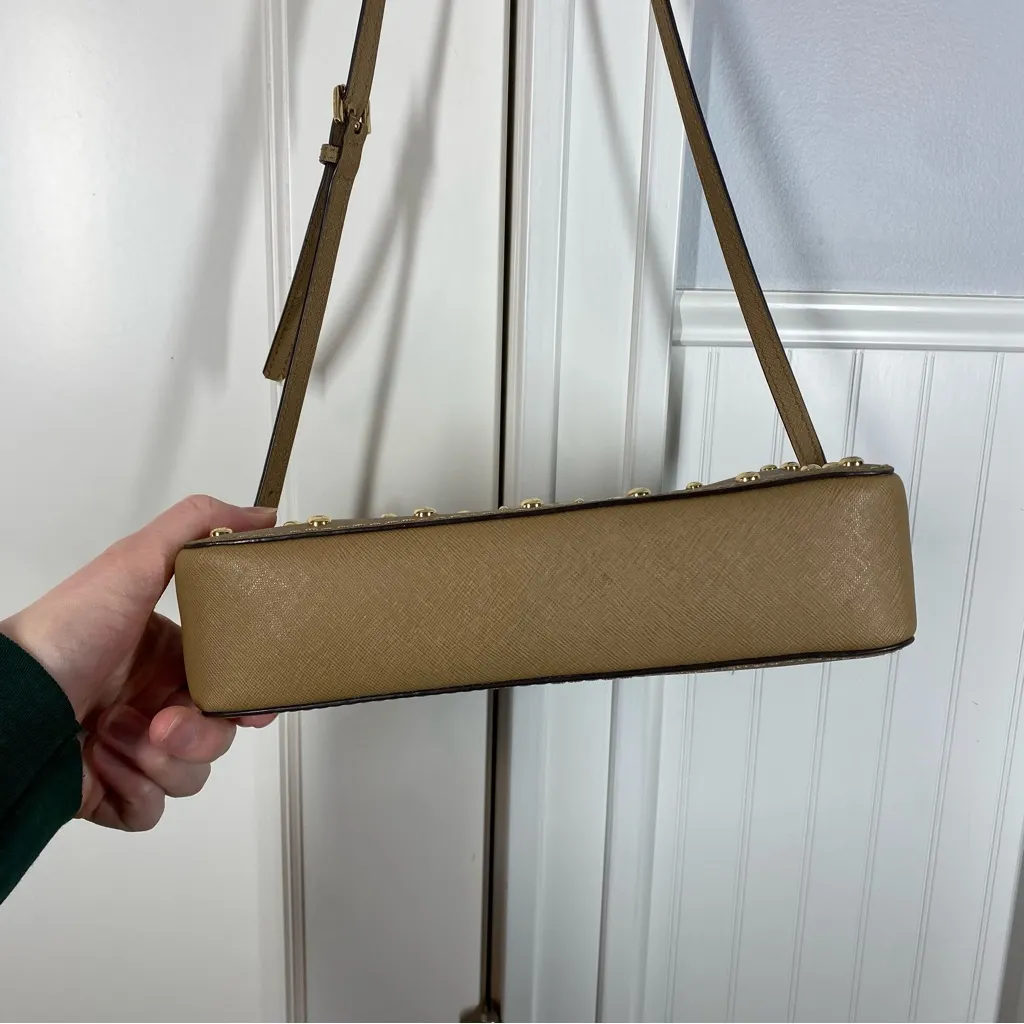Michael Kors Sandrine‎ Studded Crossbody Purse tan saffiano leather - Image 8