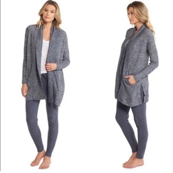 Barefoot Dreams Cozychic Lite Montecito Cardigan Sweater Blue Stone Duster XL - Image 2