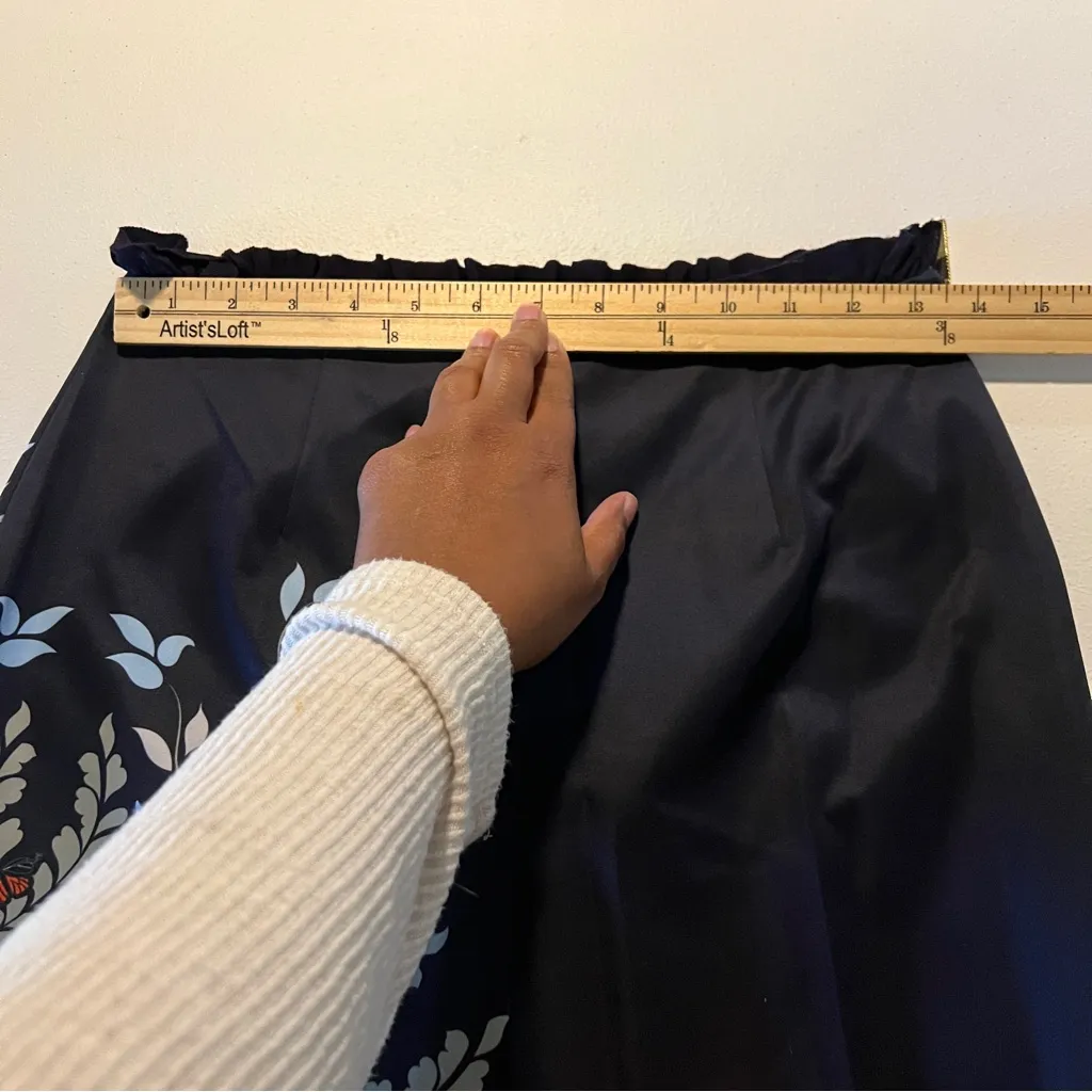 Ted Baker Navy Floral Butter Fly Print Ruffle High Waist Tapered Leg Pant Size 4 - Image 4