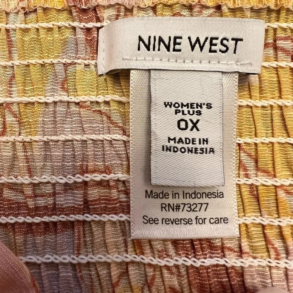 NINE West twist front blouse yellow multi color size 0X - Image 7