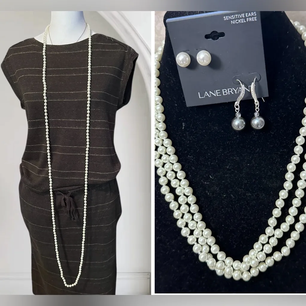 Vintage Joan Rivers Endless Faux-Pearl Necklace + Lane Bryant Pearl Earrings - Image 2