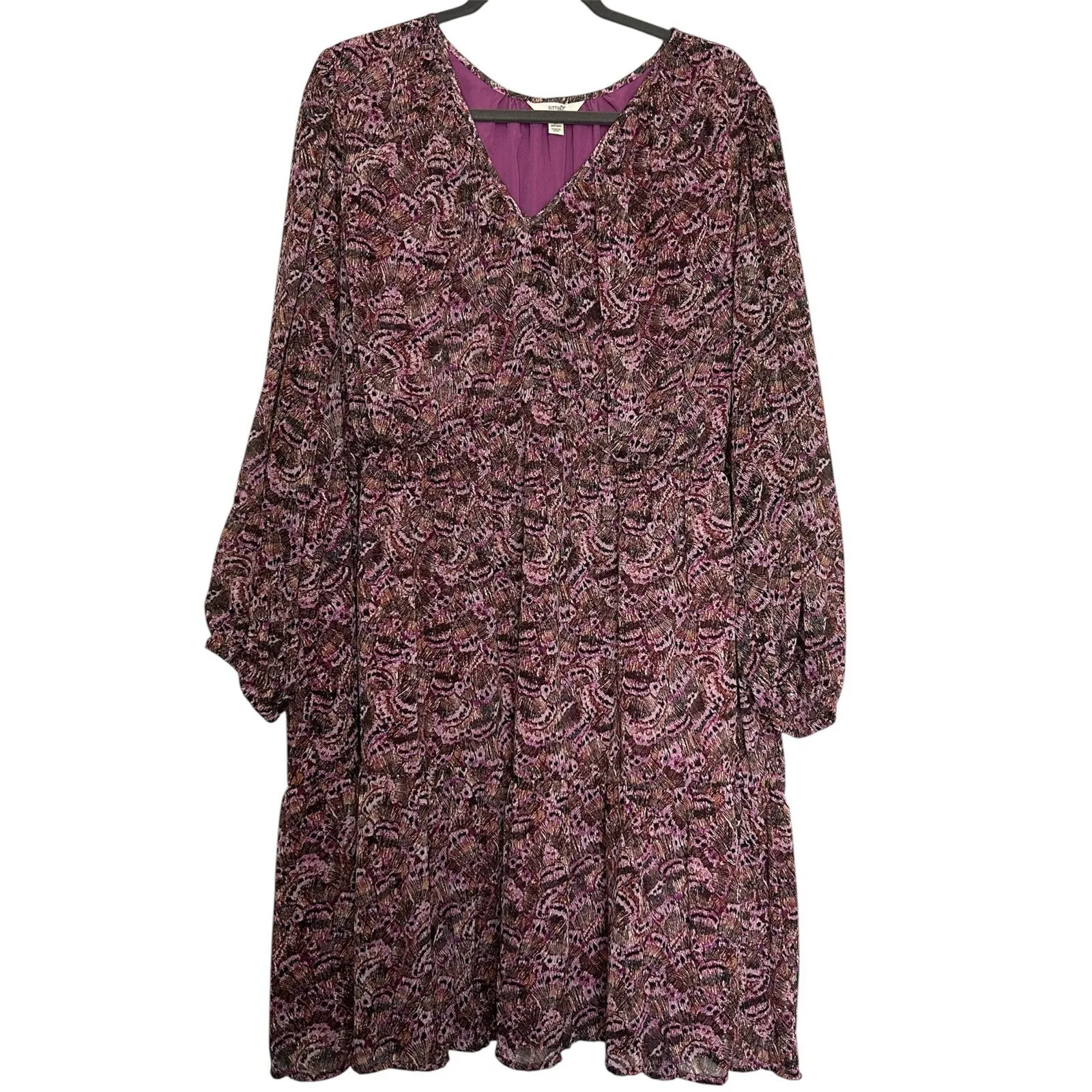 Terra & Sky Dress 4X Semi Sheer Lined Flowey Purple Floral Long‎ Sleeve Chiffon - Image 2