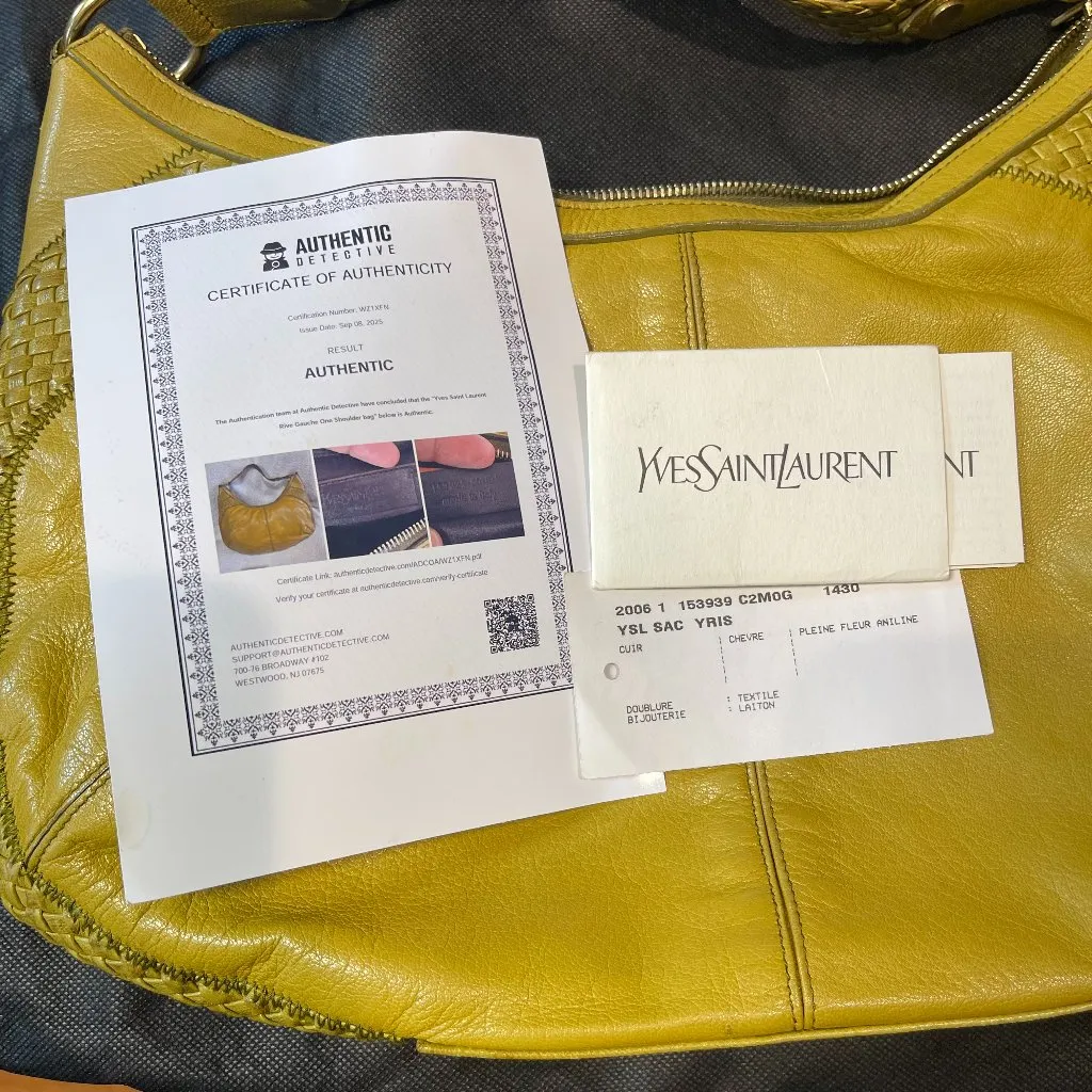 Yves Saint Laurent Rive Gauche Yellow/Green Leather Mombasa Shoulder BagPreowned - Image 4