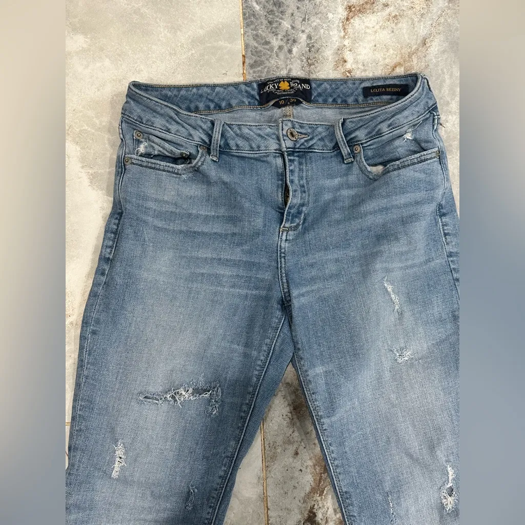 Lucky Brand Blue Skinny Jeans Distressed - Image 3