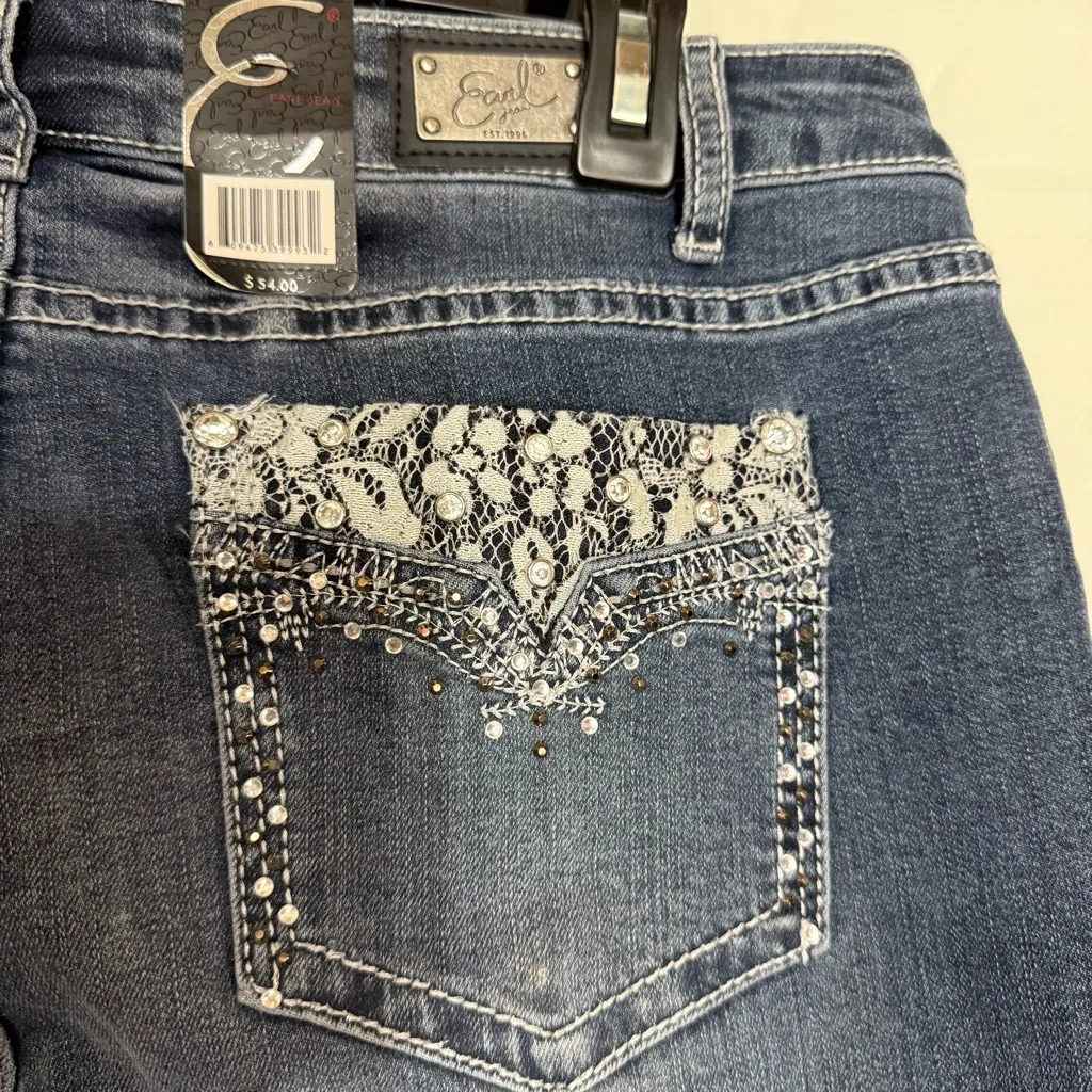 Earl Jeans Women's Dark Blue Straight Leg Jeans Bling Pockets 12P NWT - Image 3