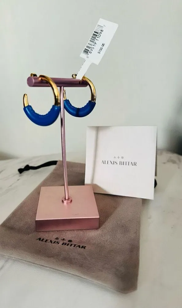 Alexis Bittar Retro Memphis 14K Yellow Goldplated Half-Hoop Earrings, Blue, NWT - Image 1