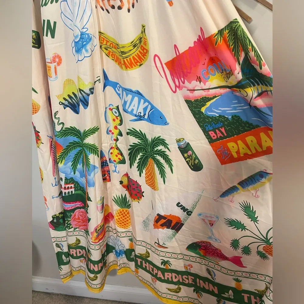 Cutest Trendy Sea Core Tropical Themed Graphic Maxi Dress Smocked Back Colorful L Multiple Size L - Image 13