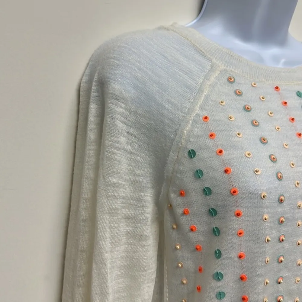J.Crew Stacked Sequin linen White‎ Sweater size M - Image 9