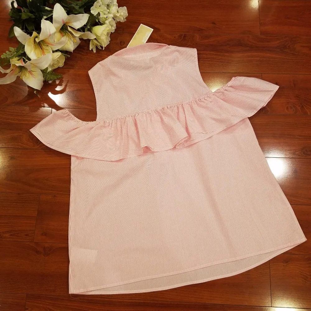 Michael Kors Caribbean Pink Cold Shoulder Top L - Image 5