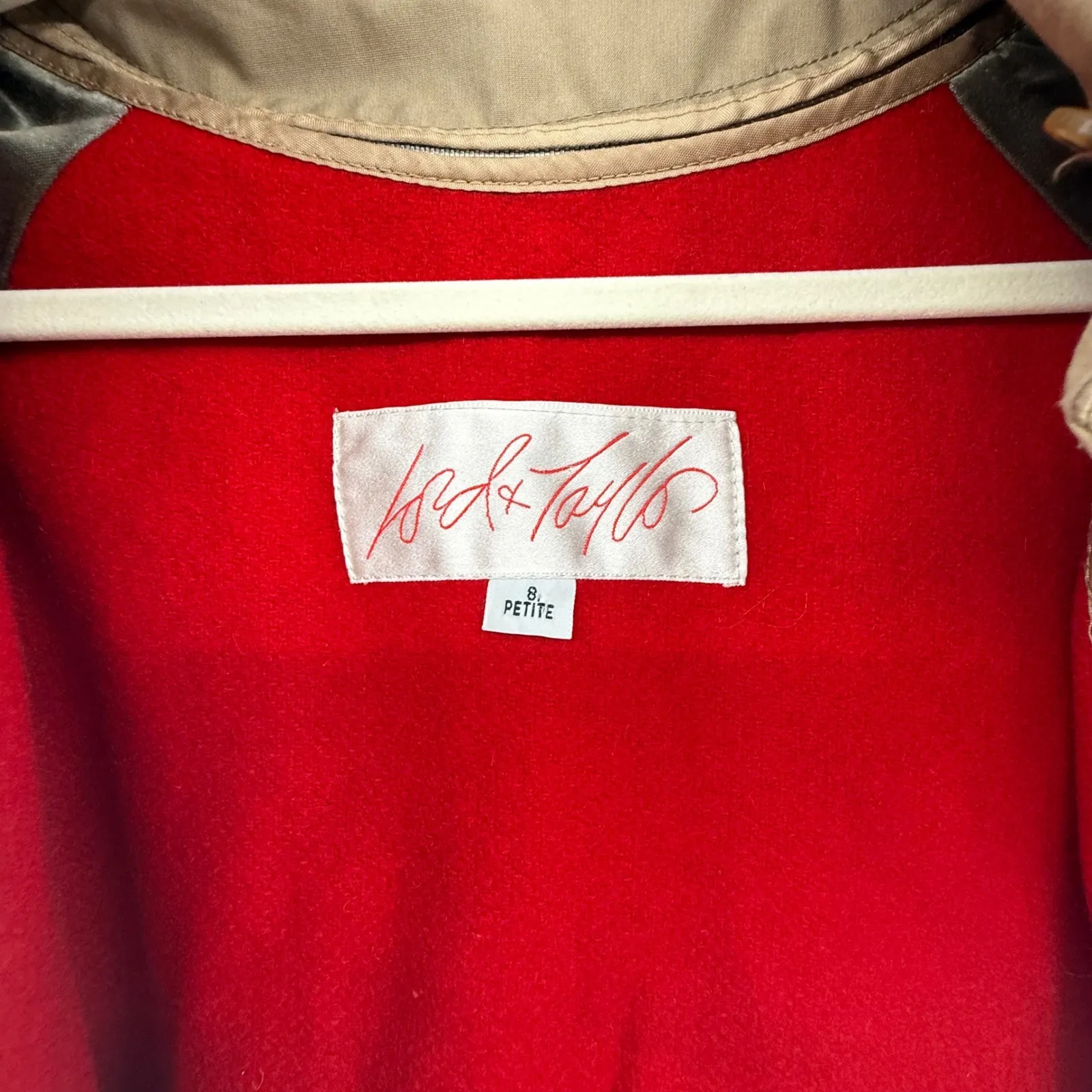 Vintage Lord & Taylor Archive Trench Coat Red Wool Lined Made in USA Petite 8 Tan - Image 4