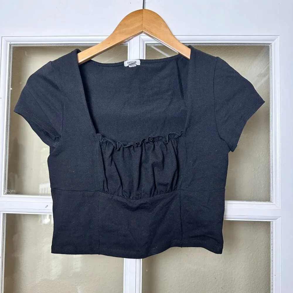 Garage  Square Neck Corset Style Black Crop Top - Small - Image 2