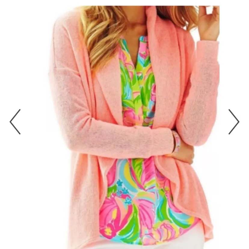 Lilly Pulitzer Vibrant Coral Open Draped Collar Cardigan - Image 3