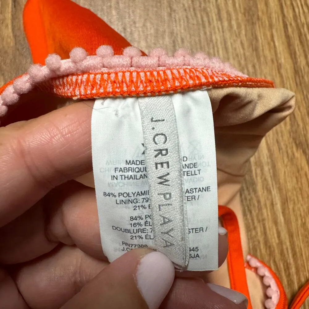 J.Crew Playa Womens X Open Back Orange Pink Pom One Piece Swim Suit Size XXS - Image 4