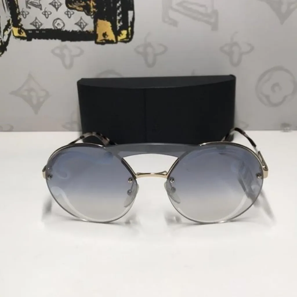New Authentic Prada Gray and Gold Geometric Sunglasses - Image 5