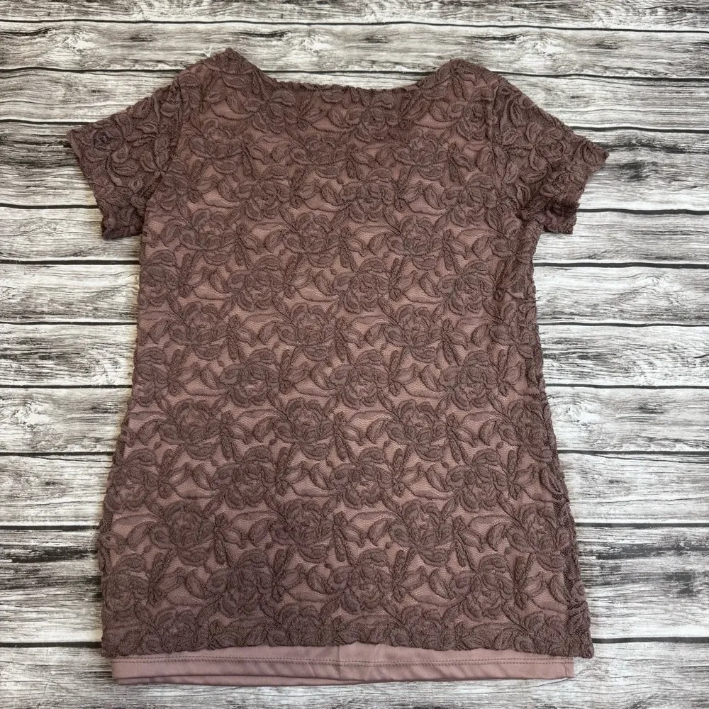 la vanya Women's Lace Overlay Jeweled Neck Tee T Shirt S SM Small Purple Stretch - Image 12