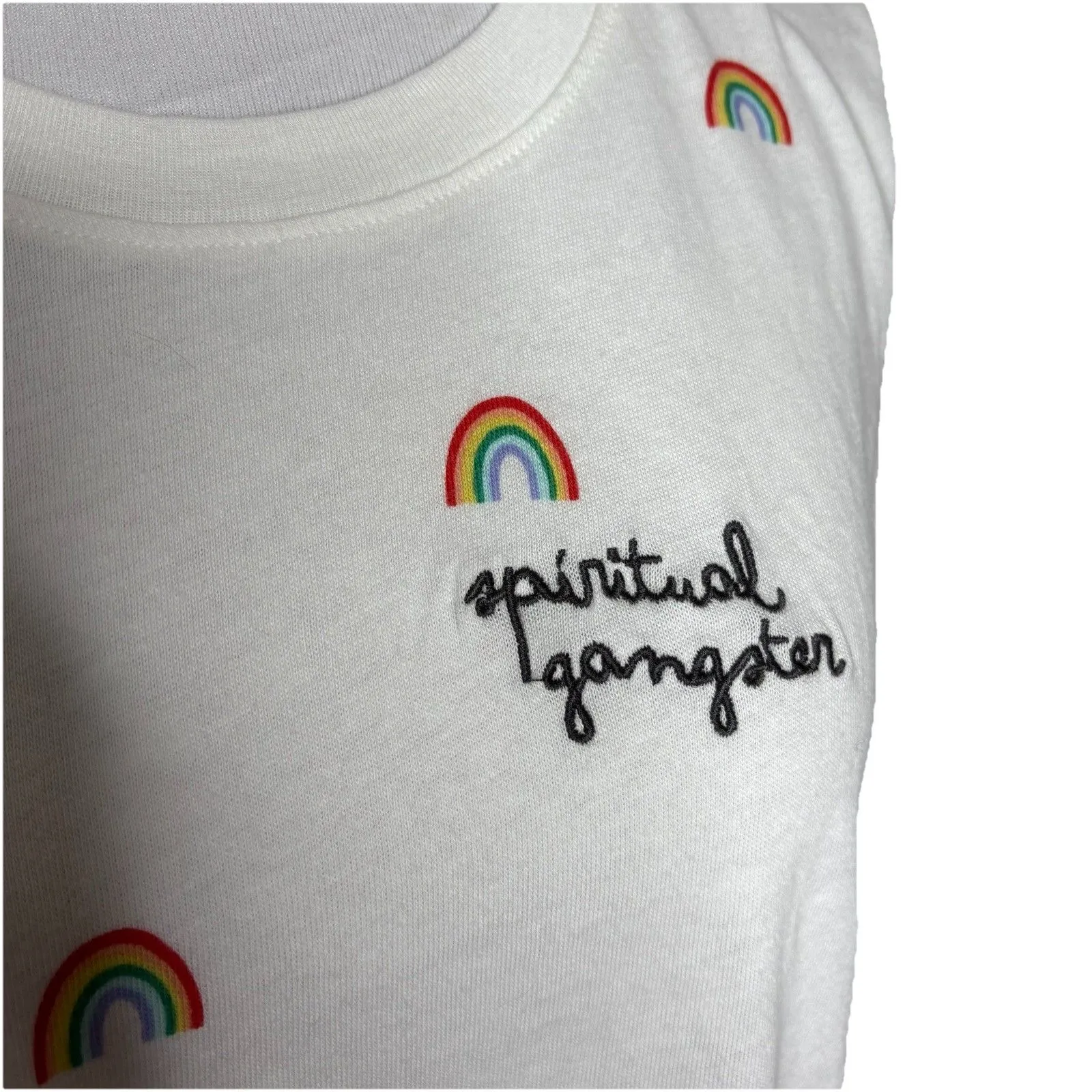 Spiritual Gangster  Rainbows White Boxy Crop Tank Top Size Large Womens - Image 2