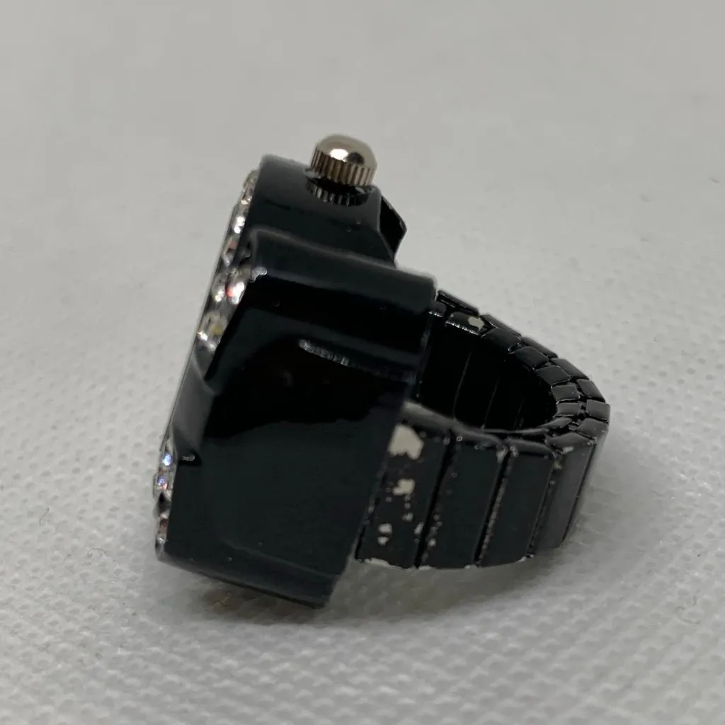 Black tone Finger Ring Watch Quartz watch 22mm rhinestones adjustable running - Image 5