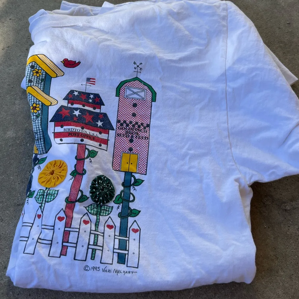Vintage Bird Houses 1995 Vicki Melhart Single Stitch T Shirt Size L USA Made White Size L - Image 13