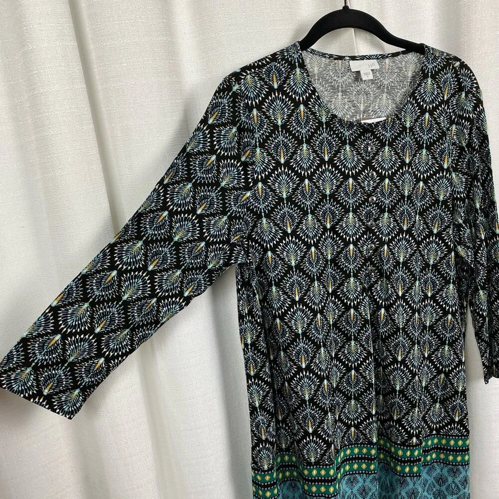 J.Jill Blue Fan Pattern Knit Popover Blouse Sz.M NWT - Image 7