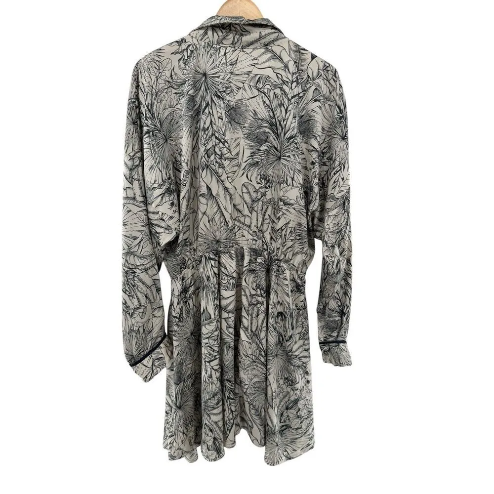 Umgee Womens Large Mini Dress Long Sleeve Tropical Print Silky Tie Waist Buttons - Image 6