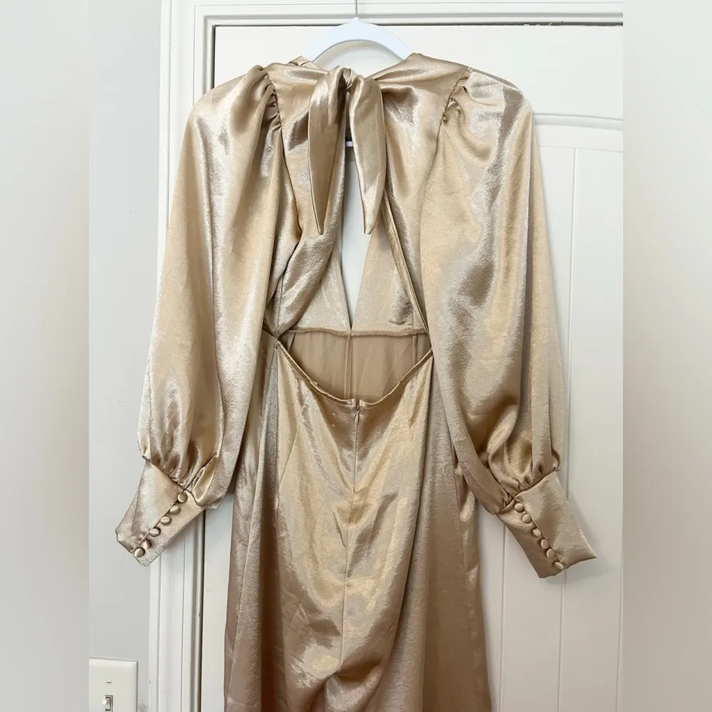 Free People X Anthropologie Nadia Satin Jumpsuit Gold - Image 10