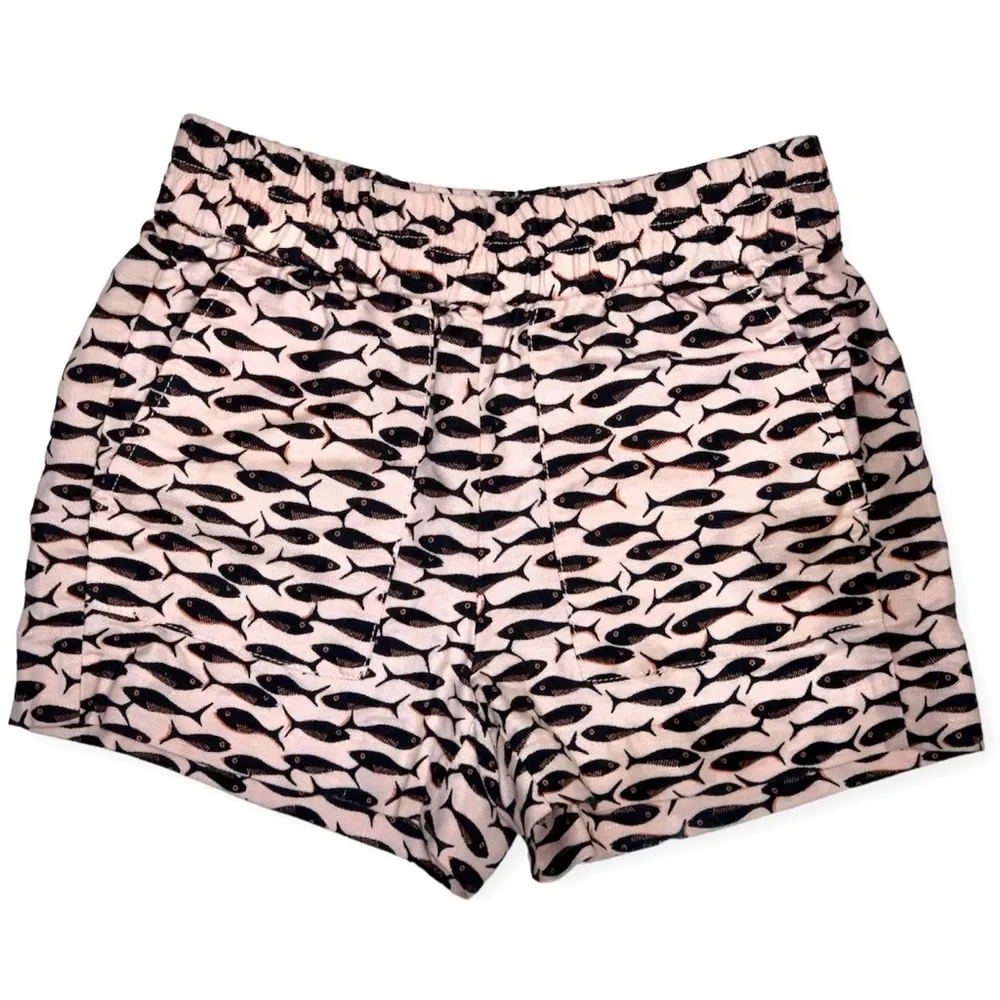 J. Crew Pink Minnow Fish Print Linen Blend Pull On Elastic Waist Shorts XXS New - Image 15
