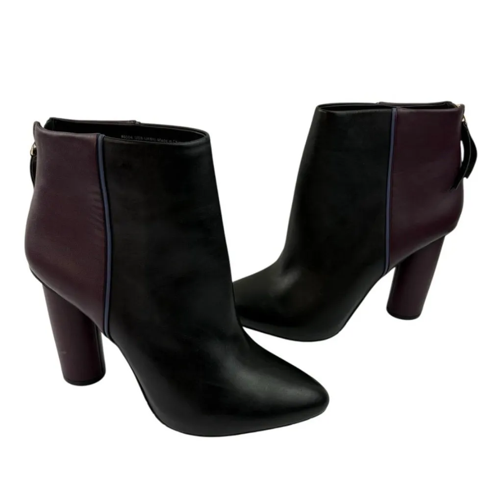 *Cabi Bisset Ankle Boots Womens 8 Heeled Color Block Black Burgundy Leather-6004 - Image 5