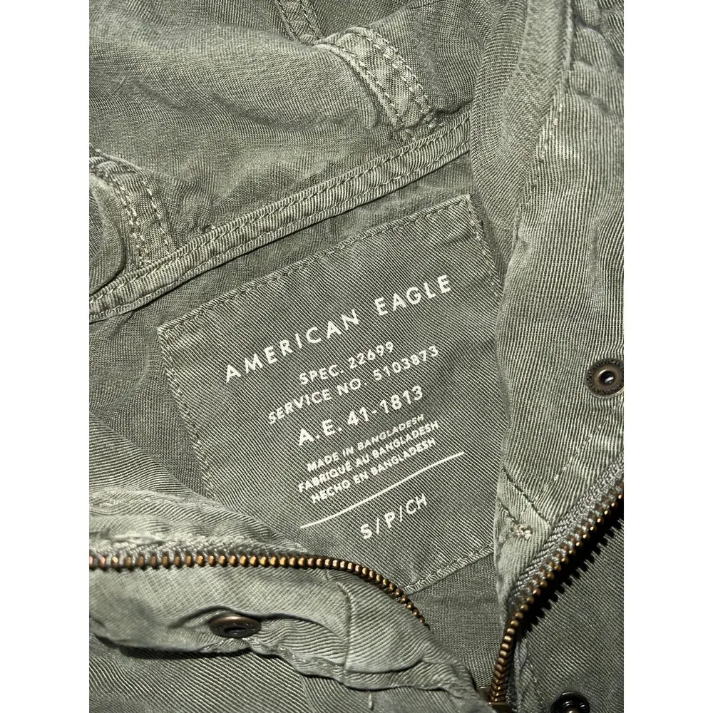 American Eagle Womens Military Cargo Hooded Jacket Tie Waist Green Size medium - Image 2