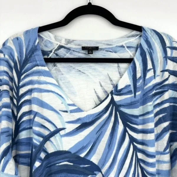 Talbots Tropical Blue & White Sweater V-Neck Size 2X Palm Print Plus‎ Coastal - Image 4