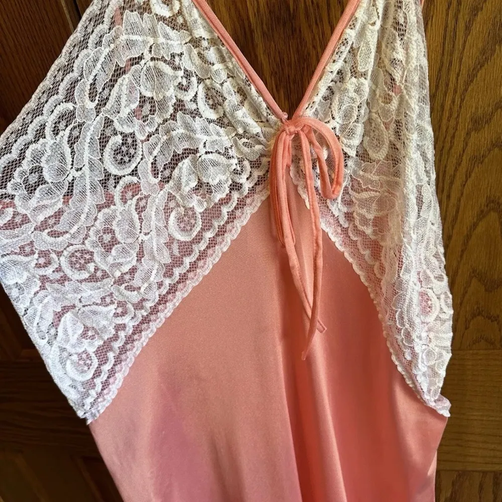 Vintage Slip Sleep Gown Pink Lace Sleepwear Size M/L Sexy Glamour Full Length Size M - Image 2