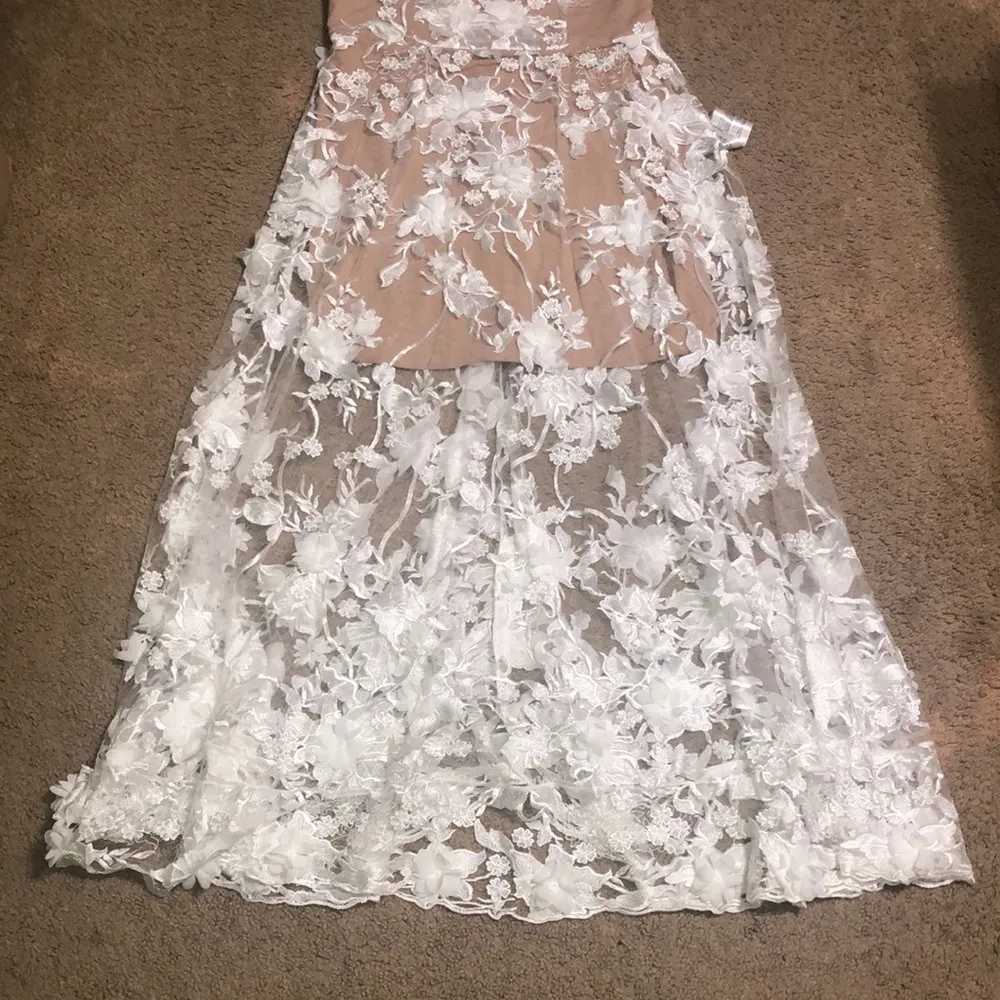 Dress the Population Sidney Floral Appliqué Illusion Sheer Gown White/Nude M - Image 6