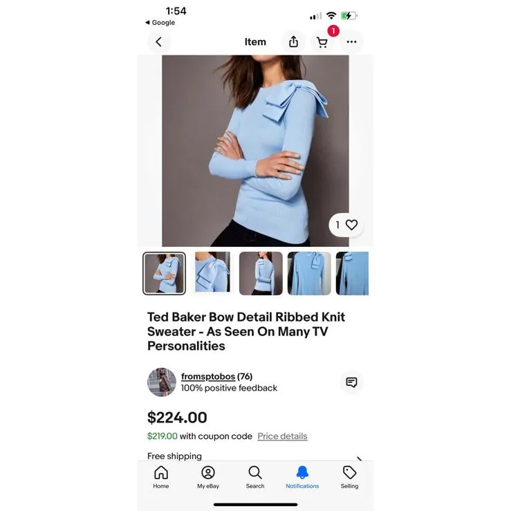 Ted Baker Light Blue Long Sleeve Top with Bow Detail - Image 7