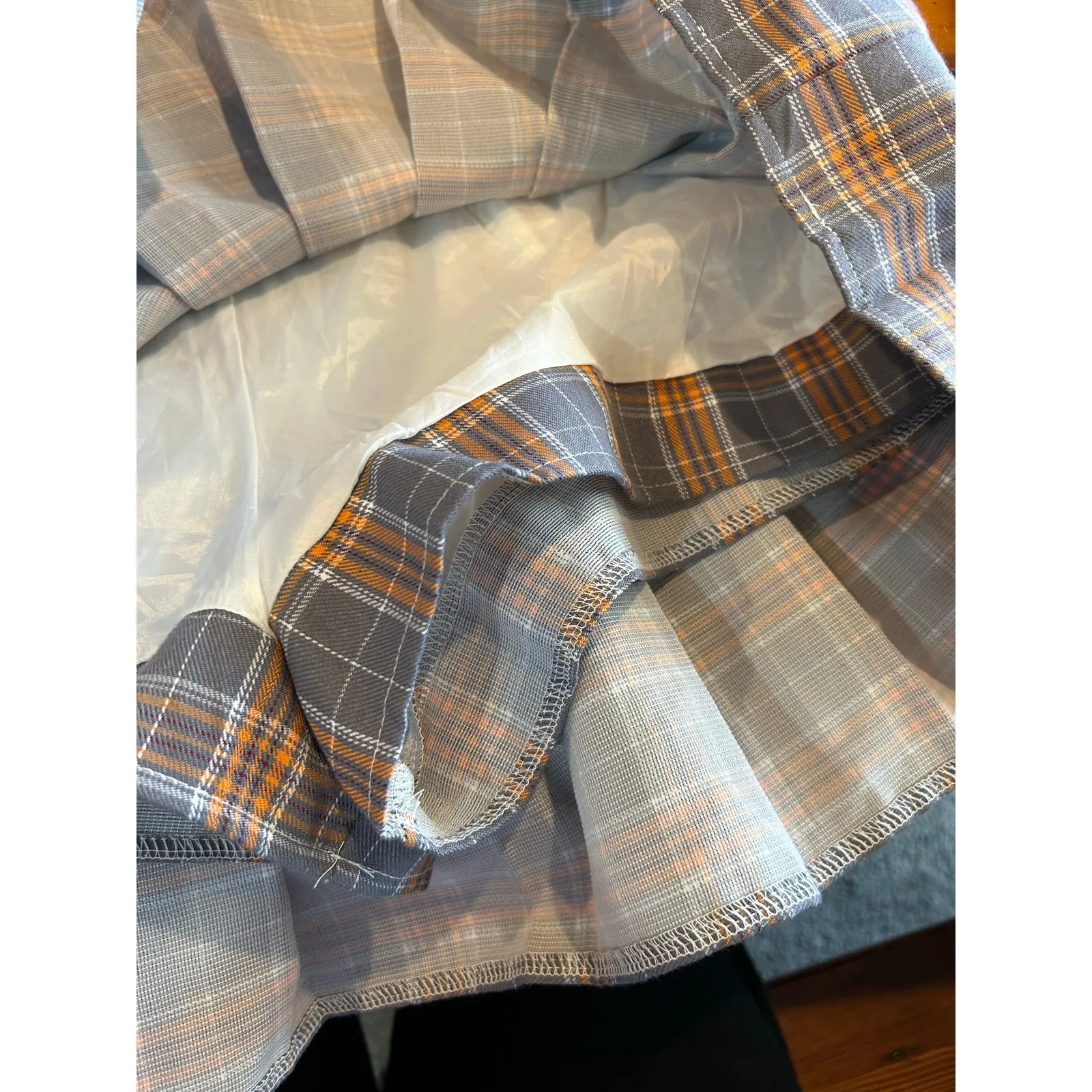 Plaid mini skirt built in shorts size XL grey tartan pleated schoolgirl academia Gray - Image 5