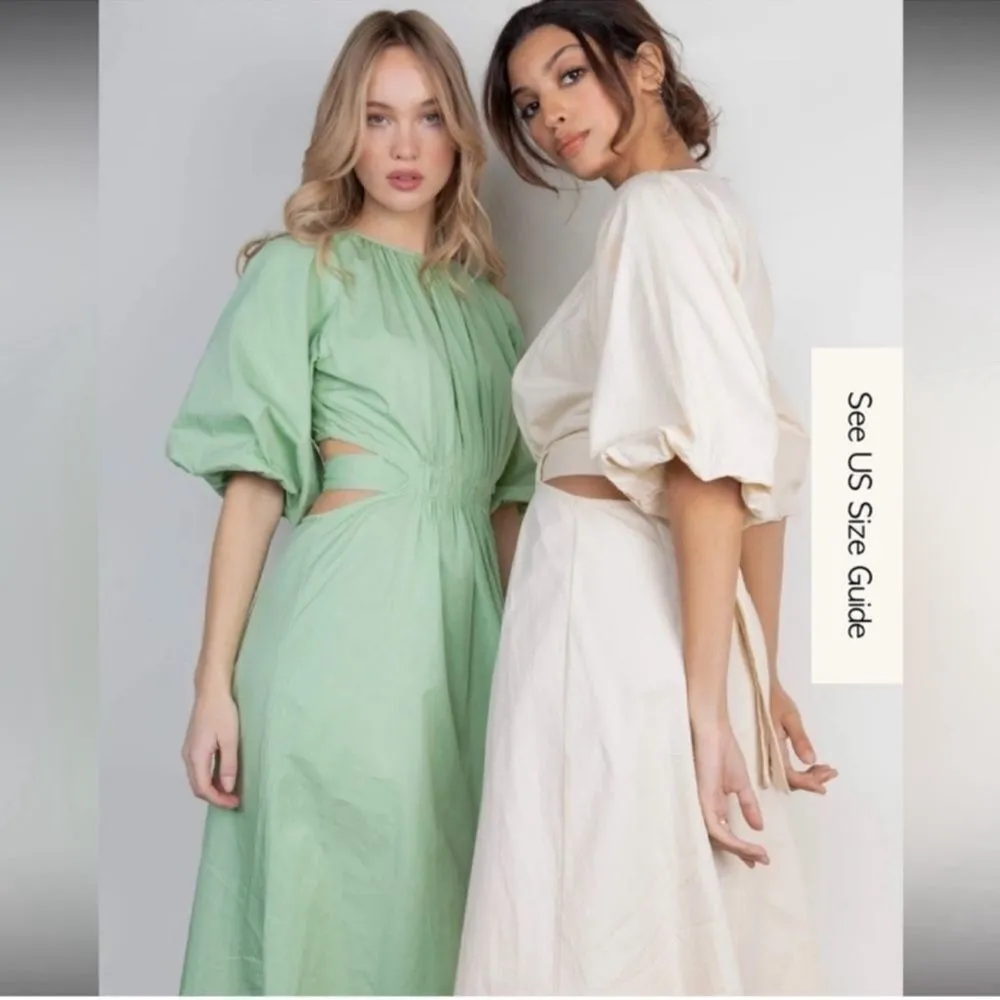 PRETTY LAVISH Ruby Puffed Sleeve Organic Cotton Midi Dress White Size 8 - Image 4