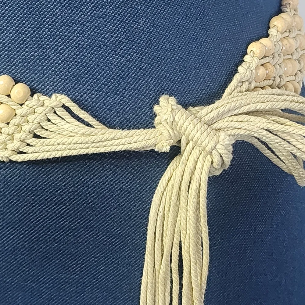 Boho Macrame Tie Belt with Wood Beads - Image 3
