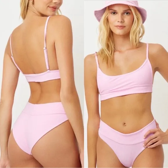 NWT FRANKIE'S BIKINIS Low Cut Ribbed Cheeky Bikini Bottom Ligh Pink XS - Image 2