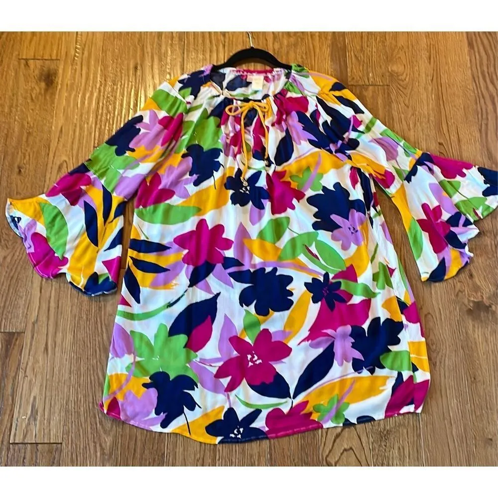 Anne Cole floral cotton coverup dress size xl - Image 12