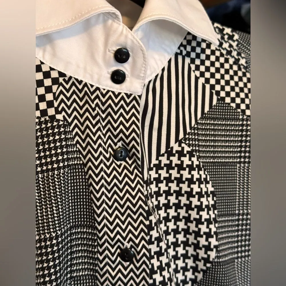 NARACAMICIE Made in Italy Patchwork Print Button Down Shirt Women's Black Size undefined - Image 11