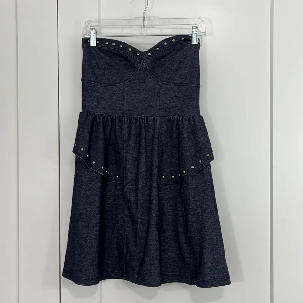 New American Eagle Medium Blue Strapless Studded Denim Peplum Dress - Image 3