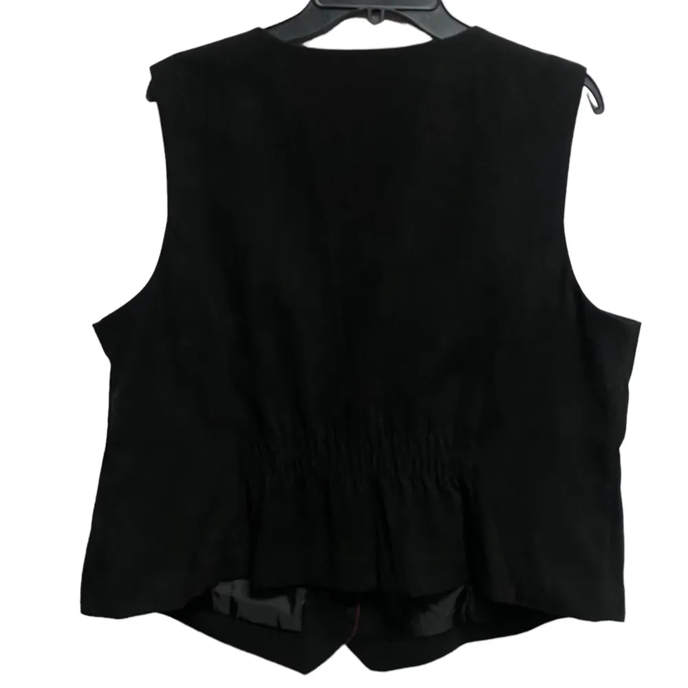 Bob Mackie Large Embroidered Feather Artsy Design Button Down Black Pink Vest - Image 6