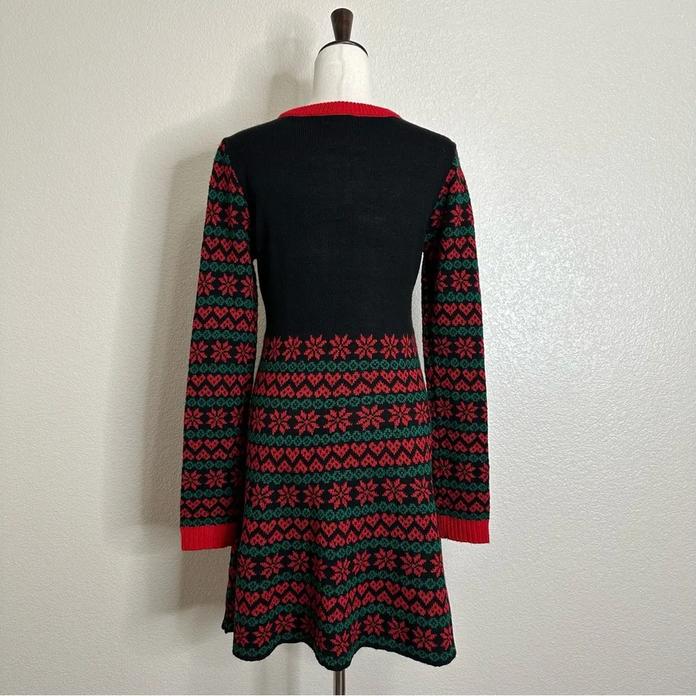 Born Famous Santa Crewneck Long Sleeves Sweater Dress, Sz Large Black - Image 8