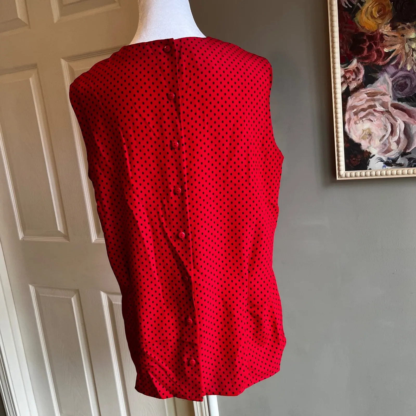 SAVILLE Red Polka Dot Sleeveless Blouse Rena Rowan Size 10 Holiday - Image 4
