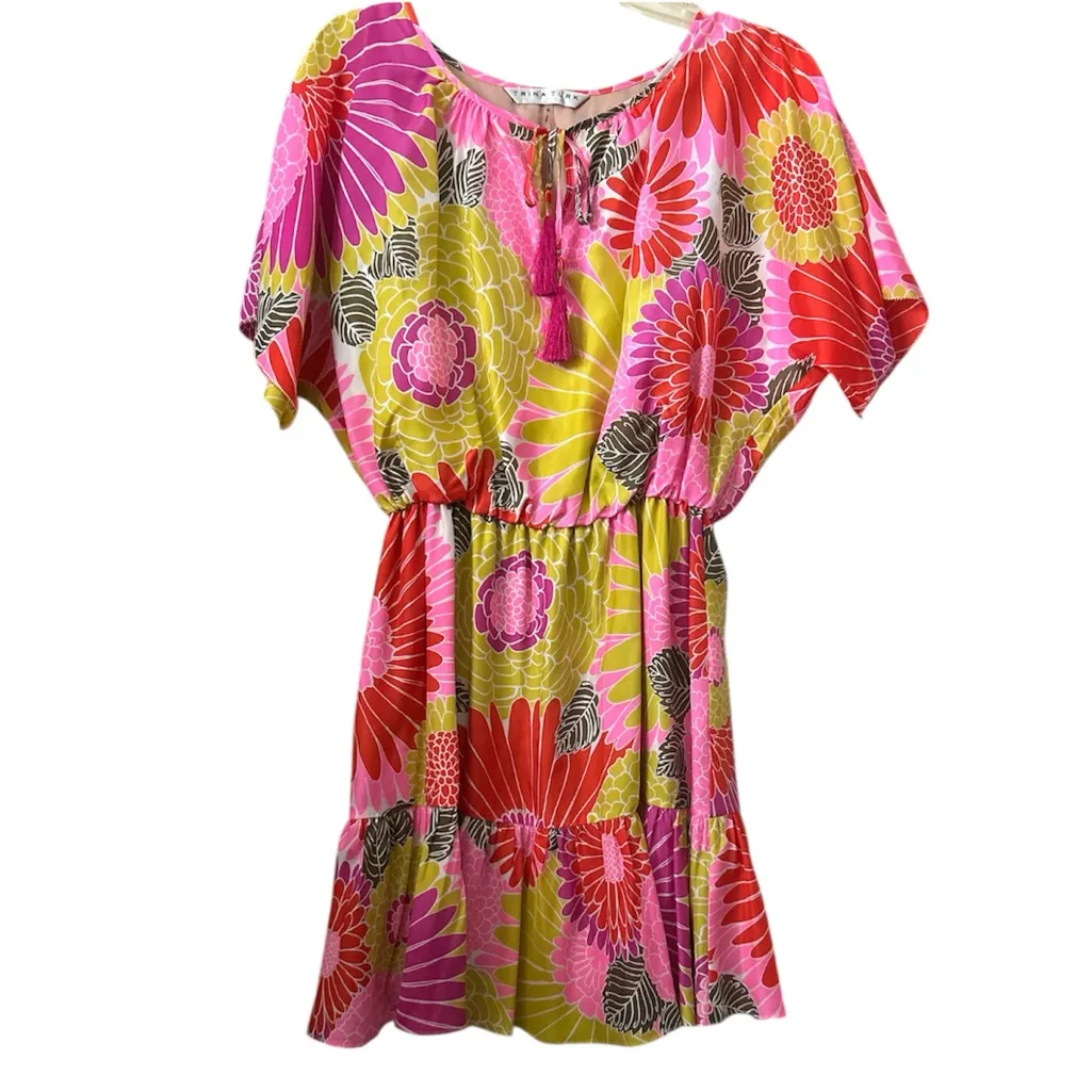 Trina Turk M Dress Silk Mahalo Tiered Hem Floral sz M - Image 3