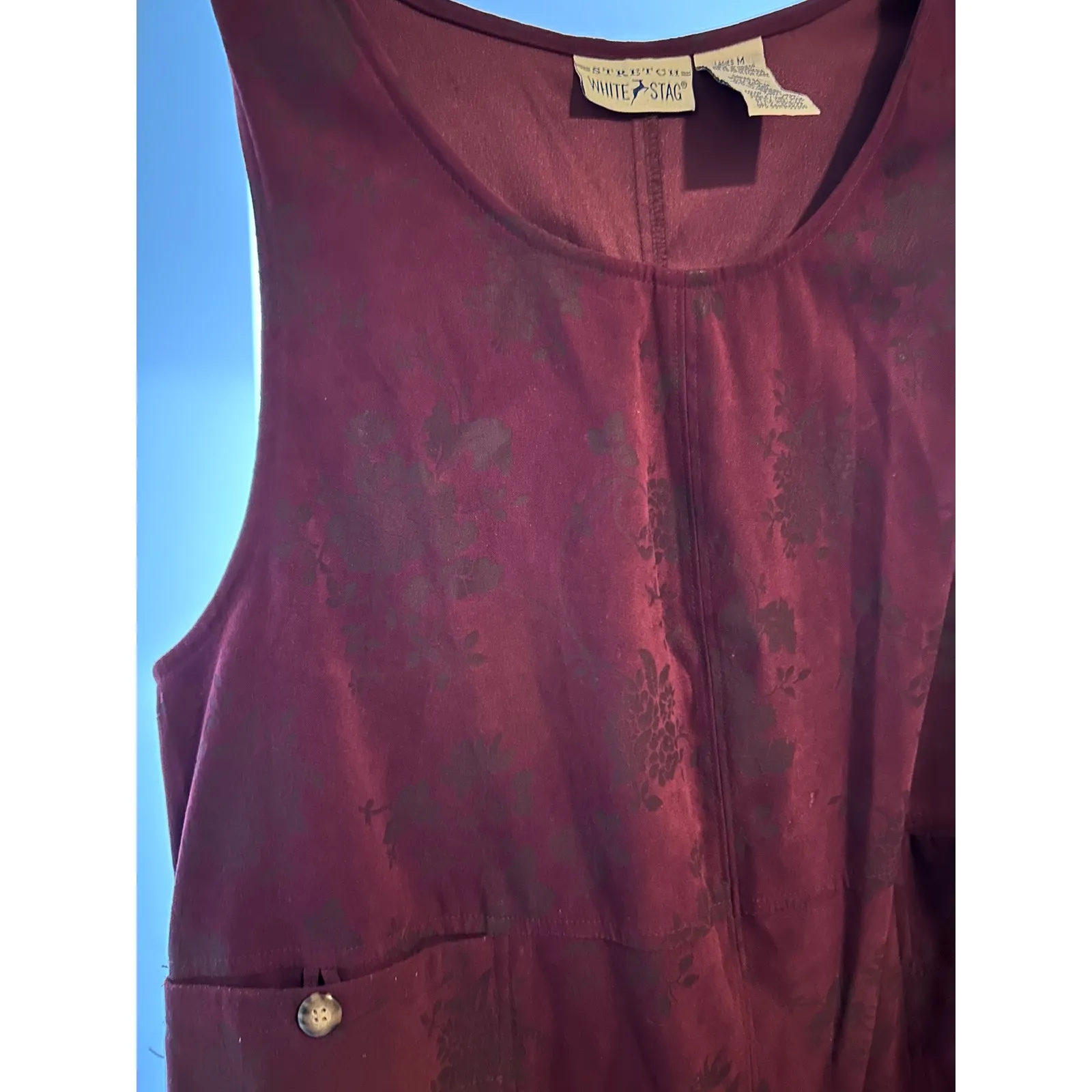 White Stag Burgundy Floral Print Sleeveless Midi Dress Size M - Image 4