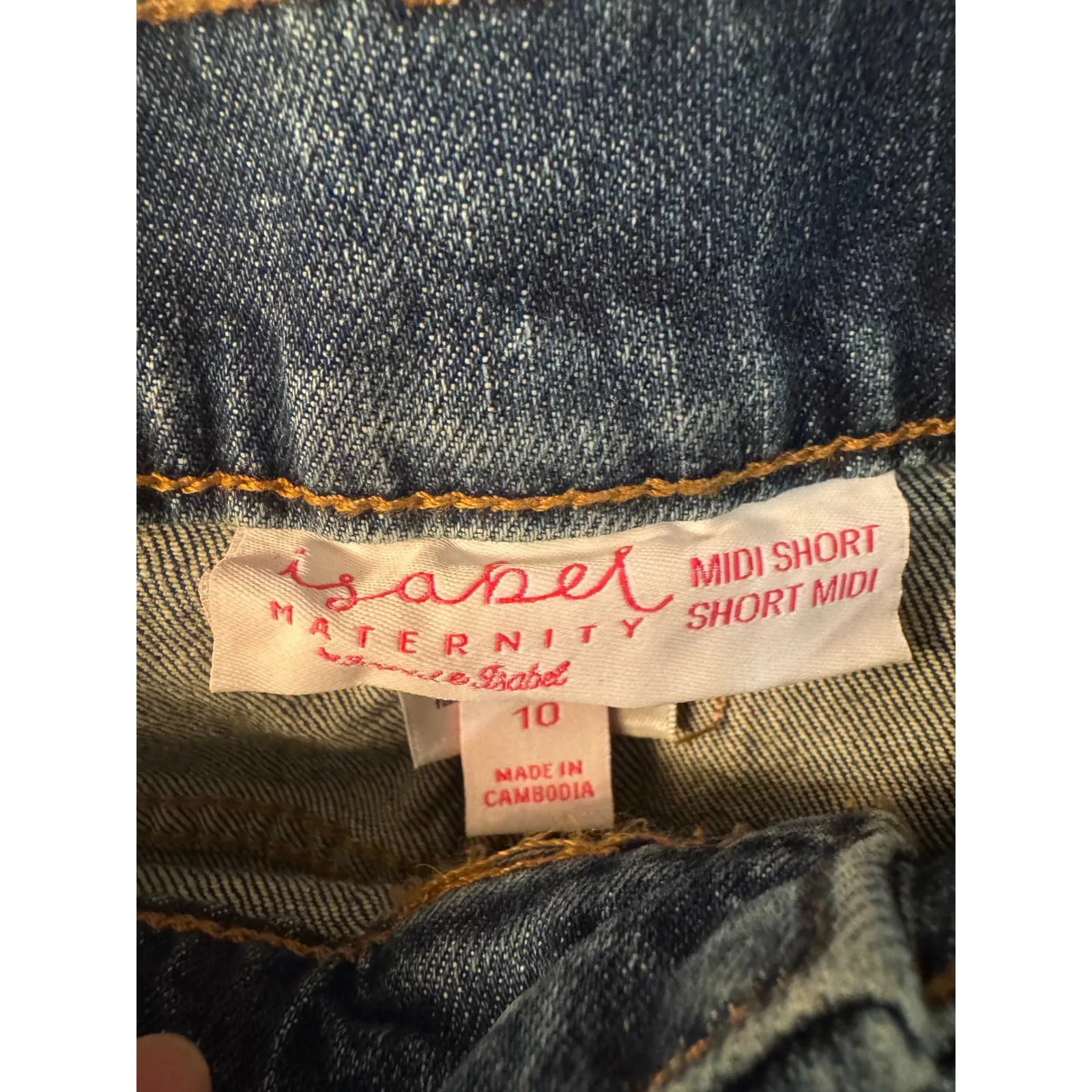 Isabel Maternity Midi Shorts Blue Wash Expandable Side Panel Size 10 - Image 2