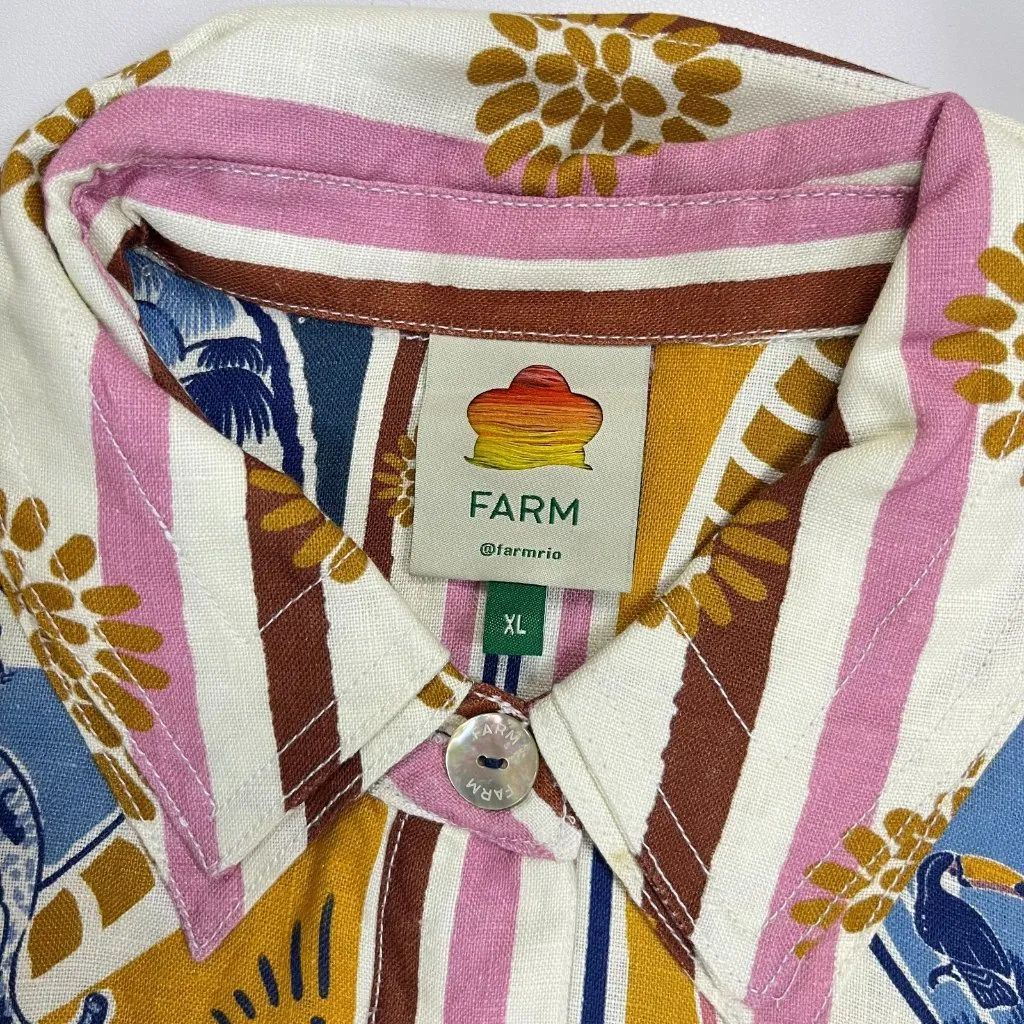 NWOT Farm Rio Linen Cerrado Stamps Short sleeve Mini Shirtdress Size XL Pocket - Image 10