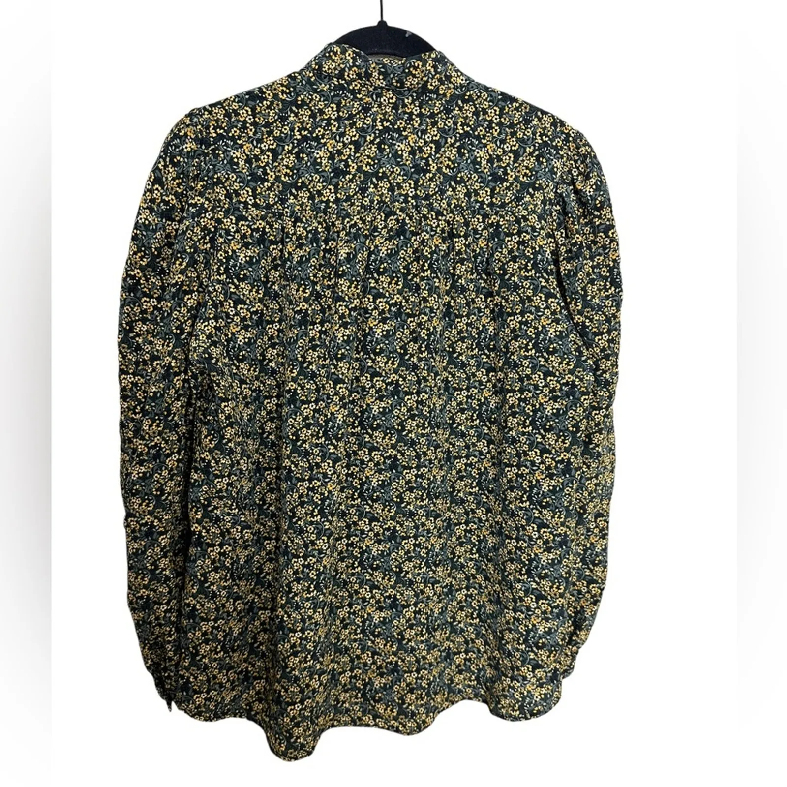 Masscob Blouse Silk Green Floral Button Front Tie Neck Size XS - Image 3