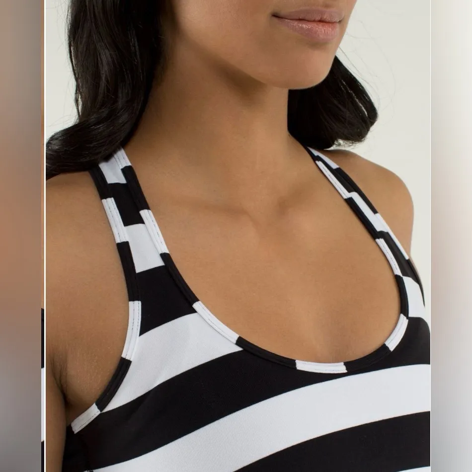 Lululemon Cool Racerback Tank Top Straightup Stripe Black White Size 6 Yoga - Image 5