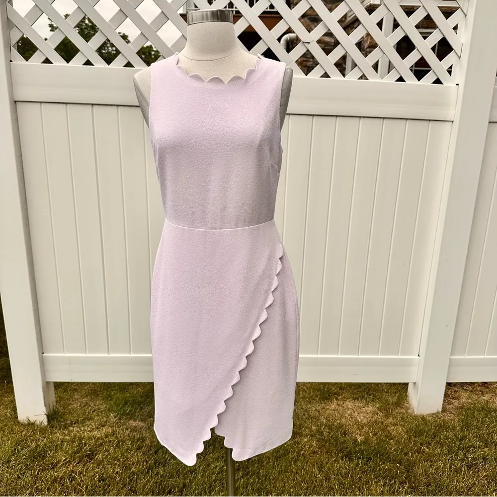 Club Monaco Arlietta Light Pink Rose Scalloped Sleeveless Faux Wrap Dress - Image 5