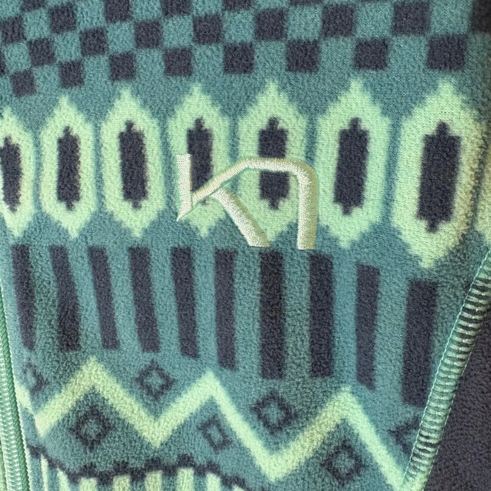 Kari Traa Fleece Jacket Teal Blue Geometric Pattern Full Zip Size Medium - Image 4